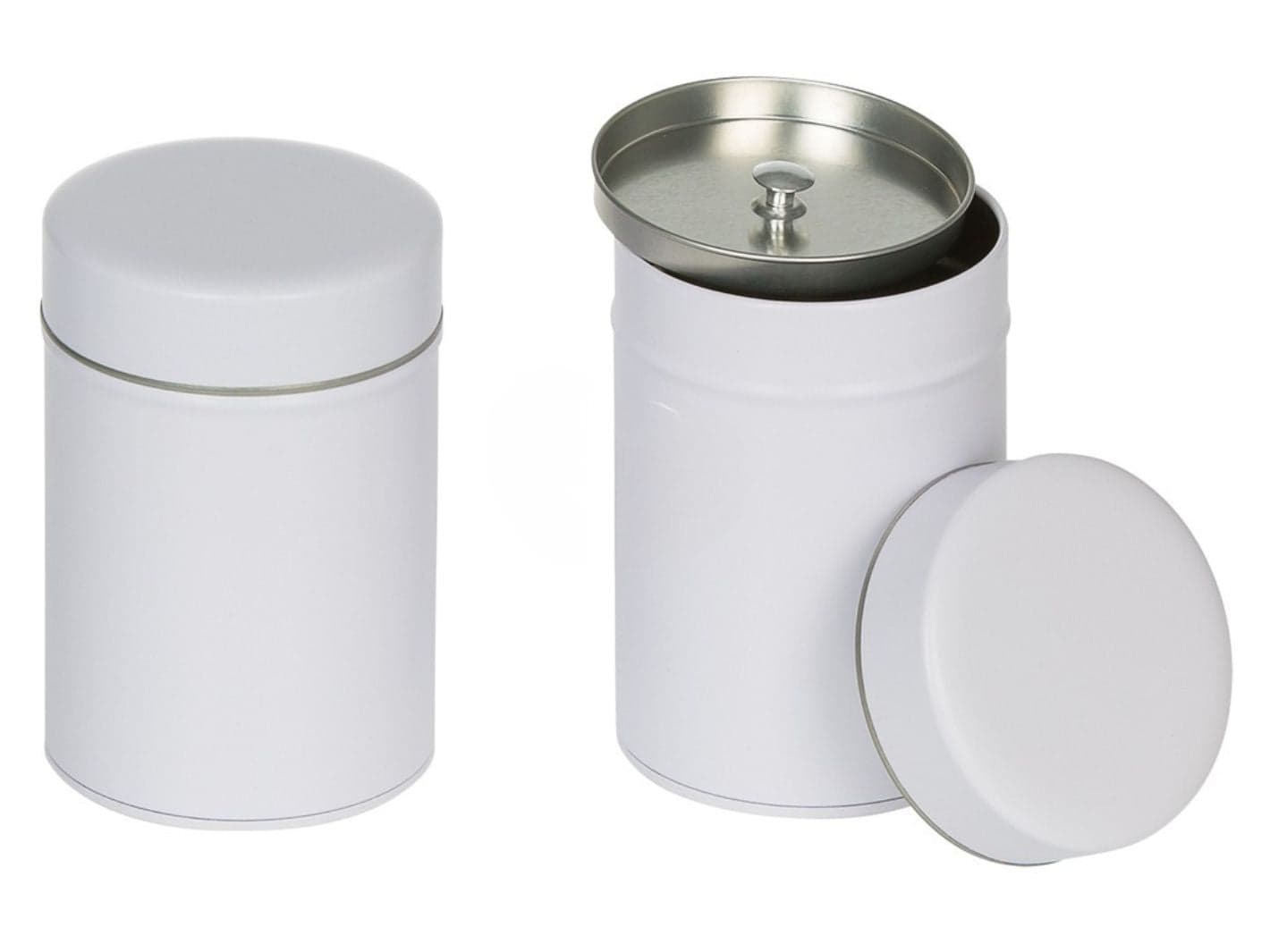 Teedose mit Doppeldeckel, Weißblech weiss
